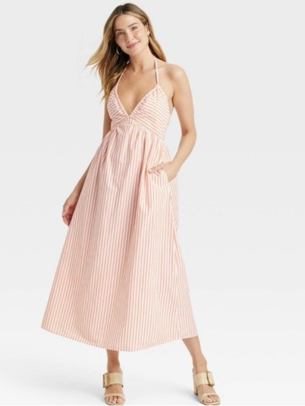 Universal Thread Pink Striped Halter Maxi Dress